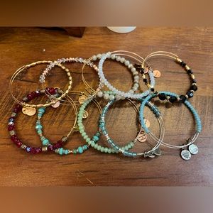 Ten beaded Alex and Ani bracelets
